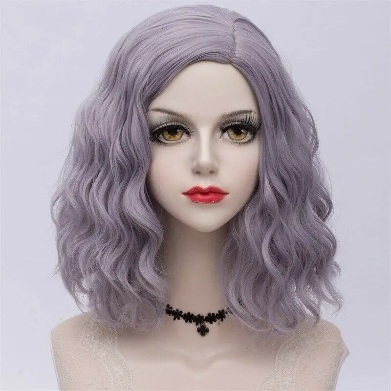 light purple wig 27 стиль радуги многоцветные Хэллоуин 35 см вьющиеся синтетические парик Лолита Средний Омбре вечерние Косплей - Цвет: light purple wig