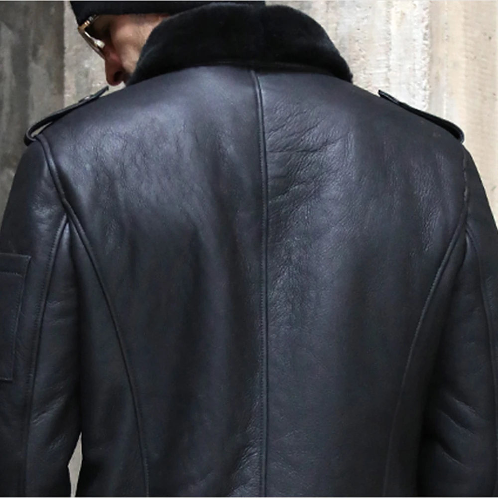 Классическая мужская зимняя шуба из натуральной овечьей кожи с отложным