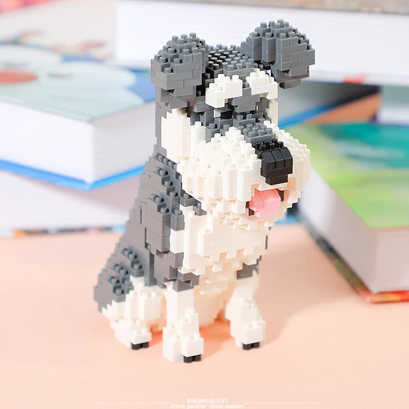 

943pcs Animal Puppy Building Blocks Gray Schnauzer Dog Model DIY Mini Pet Dog Diamond Block Children's Educational Toy Gift