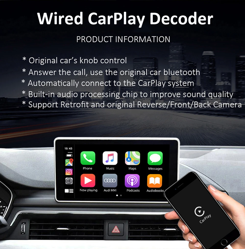 Carlinkit проводной Apple CarPlay декодер для Audi A8 3g/3g+ MMI 2010- muItimedia интерфейс CarPlay и Android авто комплект модернизации