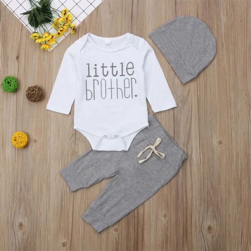 

New 0-18 months 3PCS Set Baby Boy Letter Romper Kids Pants Infant Trousers Toddler Outfit Newborn Clothes