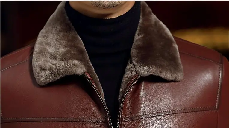

Men's stand collar slim Genuine Sheepskin mens jackets and coats Leather winter jacket men