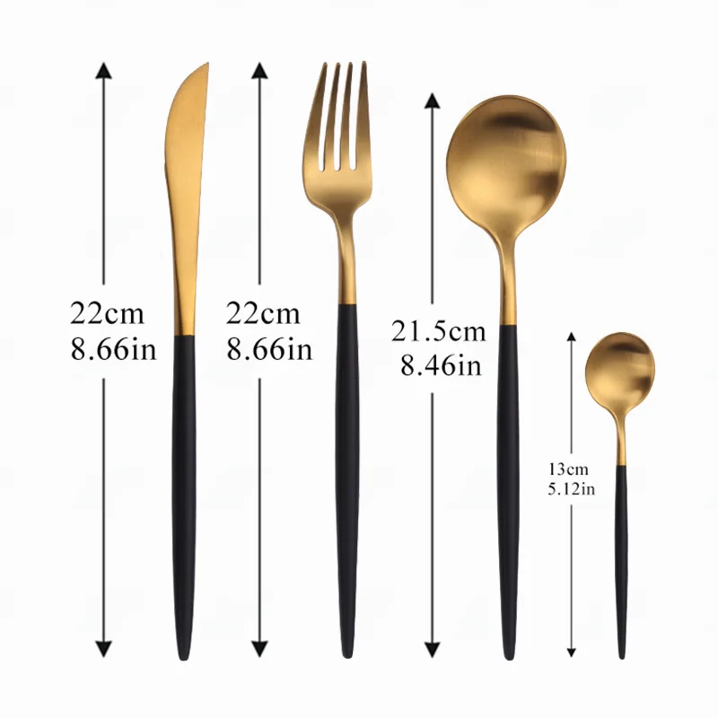 Harga Peralatan Makan Mewah Set Peralatan Makan Emas Hitam Sendok Baja Tahan Karat Set Pisau Garpu Peralatan Dapur Set Peralatan Makan Sendok Garpu Perjalanan
