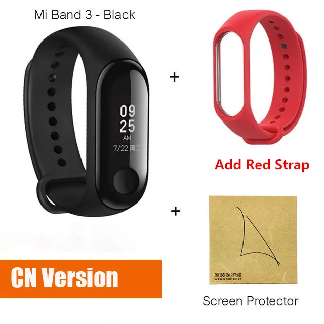 Mi 3 CN red film Xiaomi mi band 3 mi Band 4 новейший музыкальный умный Браслет пульсометр фитнес 135 мАч 3 Цвета экран Bluetooth 5,0 - Цвет: Mi 3 CN red film