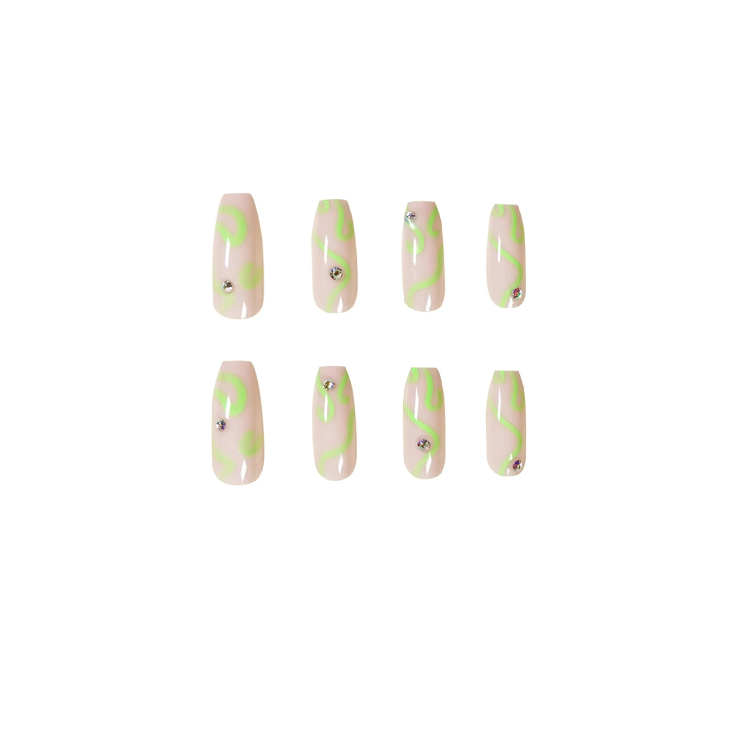 Накладные ногти средней длины 24 шт./компл. простой узор в виде зеленых волн полное