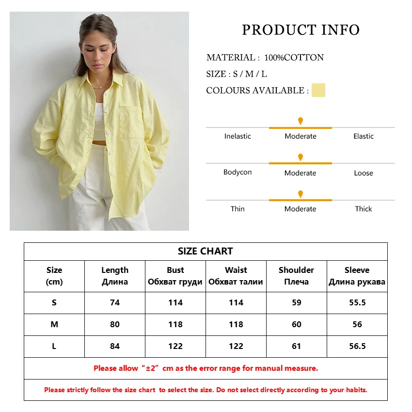 

Clacive Fashion Lapel Yellow Casual Blouses Summer Long Sleeve Cotton Women'S Shirt Elegant Pocket Ladies Top Blouse And Shirts
