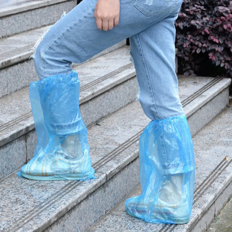 

10 Pairs Outdoor Waterproof Thick Plastic Disposable Rain Shoe Covers High-Top Anti-Slip Rainy Days Wet Protection Shoe Cover