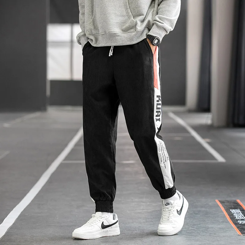 

2021 autumn new men's casual pants loose men's pants elastic Leggings quarter sports pants color matching men's pants