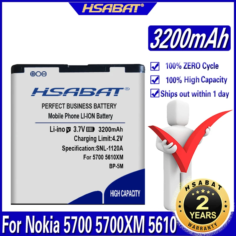 Аккумулятор HSABAT 3200 мАч для Nokia 5700XM 5610XM 6220 Classic 6500 Slide 8600 Luna 6110 Navigator 5610 5700 S |