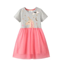 2 7 years girls dress embroideried with horse and with mesh skirt dress girl kids summer outfit princess party dress