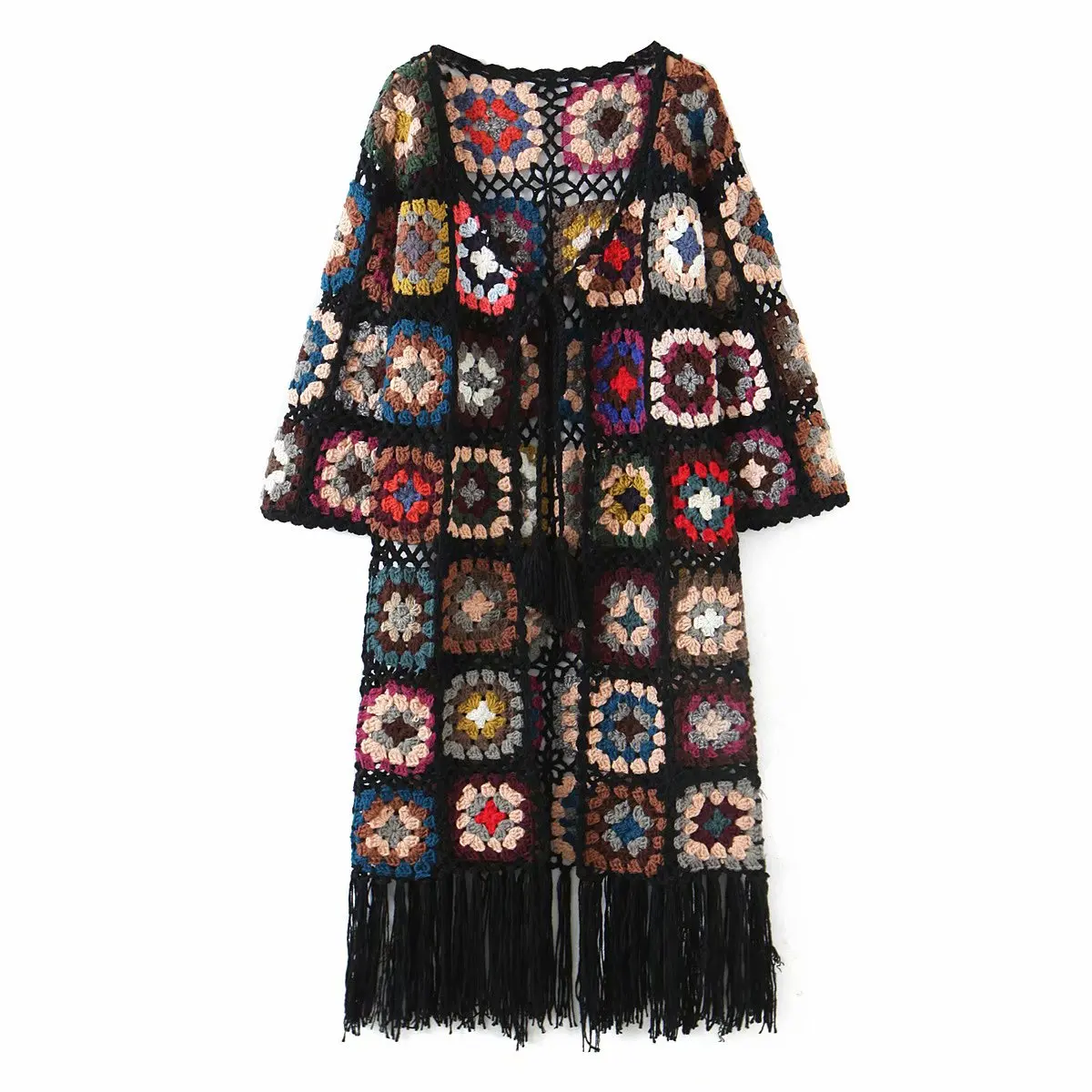 

ZA Autumn Winter Women Knitted Long Sweater 2021 Handmade Warm Tassel Pullover V-Neck Loose Long Sleeve Casual Street Outwear