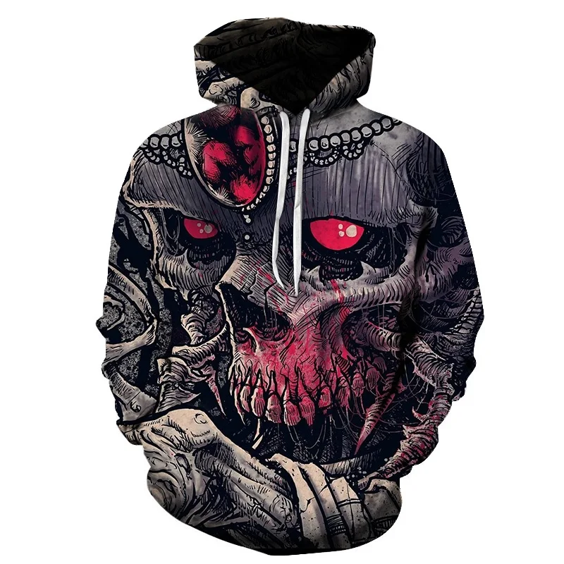 Мужские толстовки с капюшоном синего цвета 3d черепом женские модные на зиму и