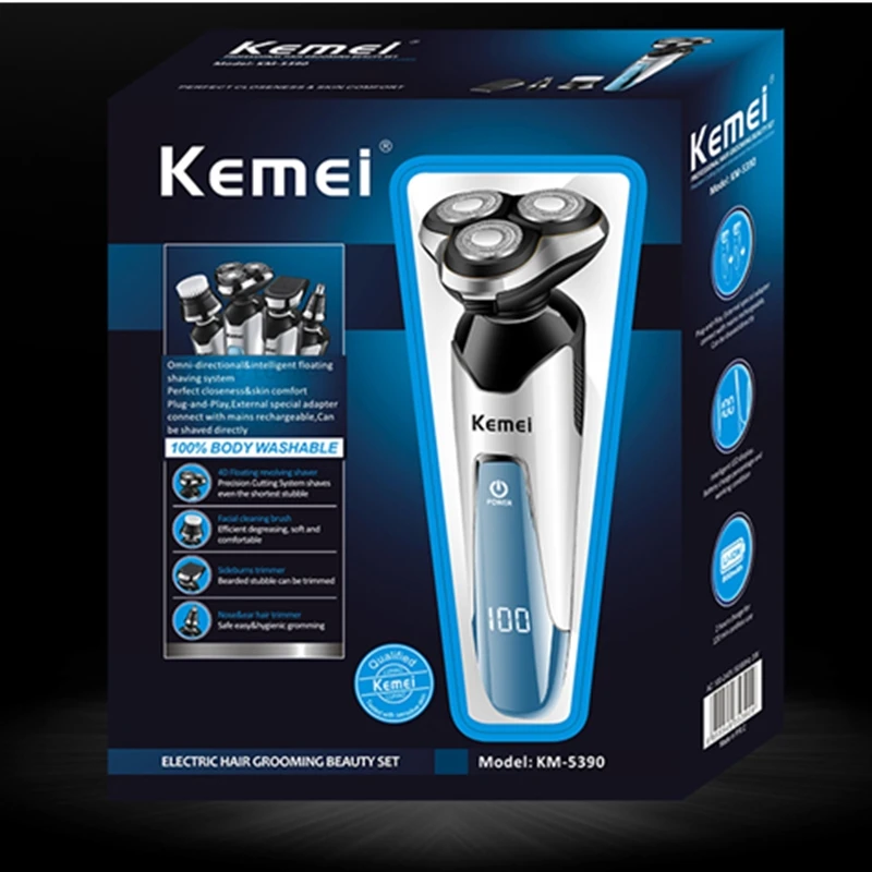 Бритва Kemei 3D электробритва для мужчин машинка бритья триммер носа аккумуляторная