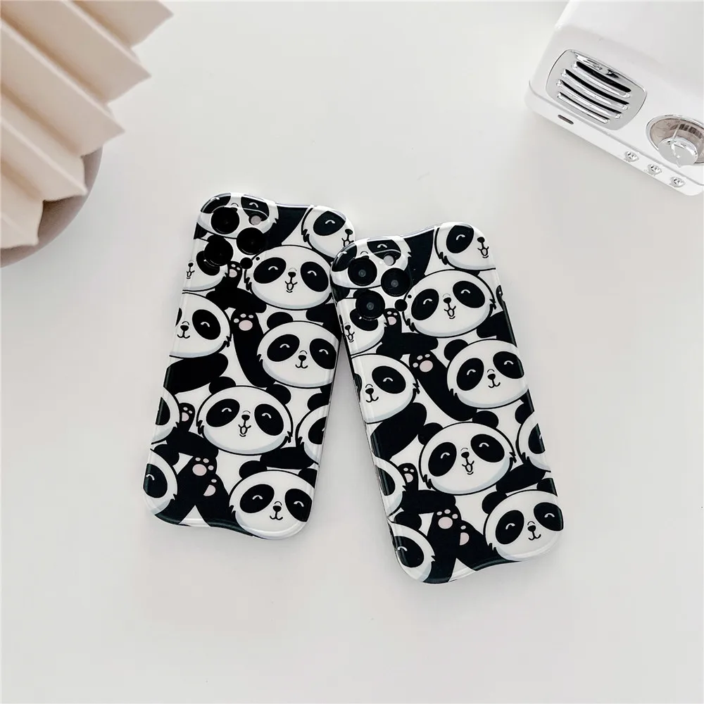 

Cartoon Cute Panda Animal Phone Case For iPhone 12 11 PRO MAX XS X XR 7 8 PLUS Silicone Frame Fall-anti Protective Cover Shell