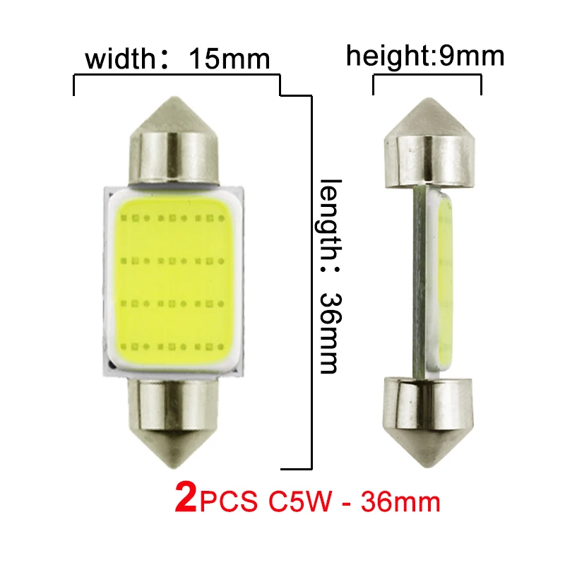2pcs Festoon-36mm 2x автомобильный C5W светодиодный COB лампочка гирлянда 31 мм 36 мм 39 мм 41 мм 12 В 6500 к белый C10W COB светодиодный светильник для интерьера купольная лампа для чтения номерных знаков - Испускаемый цвет: 2pcs Festoon-36mm