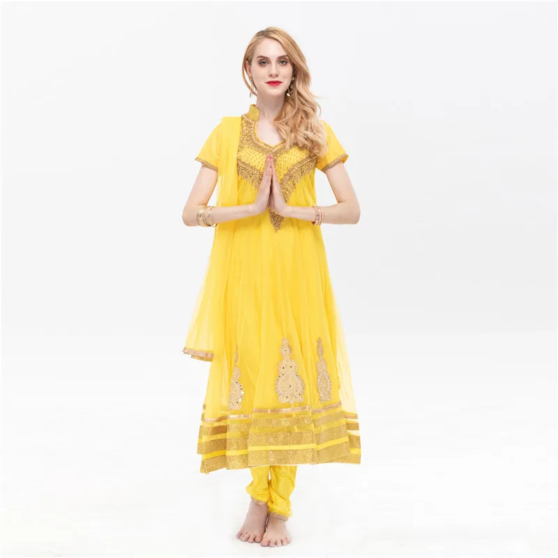 Индийские сари с вышивкой Анна в этническом стиле Лехенга Холи женское желтое