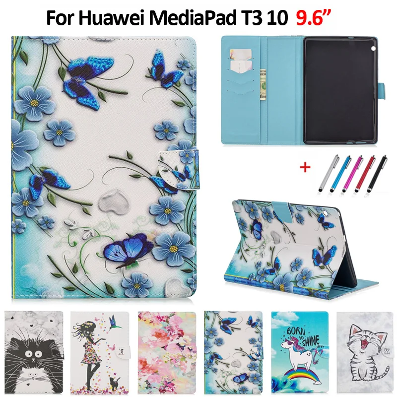 Чехол для Huawei MediaPad T3 10 чехол Kawaii единорог кот девочки цветок окрашенный