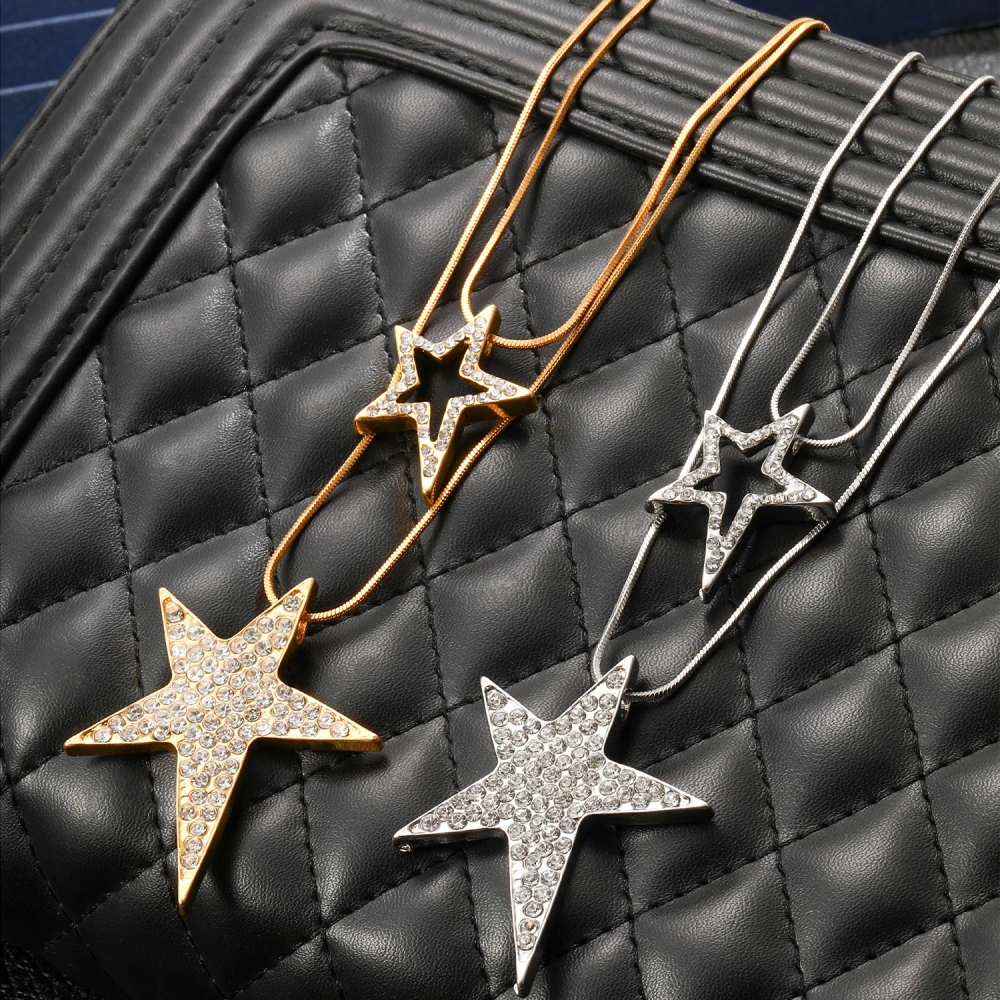 Большие стразы подвеска в виде звезды ожерелья для женщин массивные ювелирные