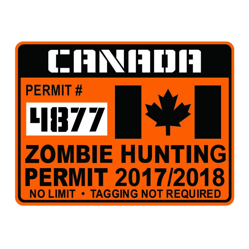 

Reflective Canada ZOMBIE Hunting Permit Car Stickers and Decals Rear Windshield Bumper Window Trunk Accessories KK16*12cm