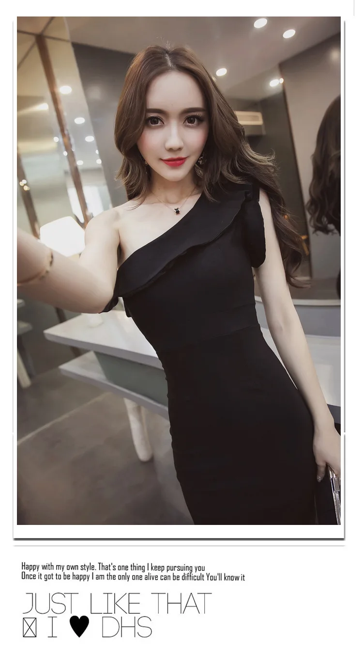 Ladies Sleevelss Sheath Ruffle Wrap Black Mini Dress Women Sexy Dinner Dresses for Women Red One-Shoulder Evening Party Dress