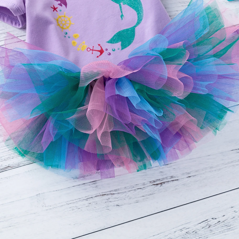 Mermaid Purple 3Pcs Clothing Sets Toddler Tutu Skirt Cute Baby Outfits Infant Girls Dress Newborn Romper Girl Clothes | Детская одежда