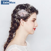 sainmax new bridal head wear gold and pink hair clips luxury pearl crystal wedding hair accessories