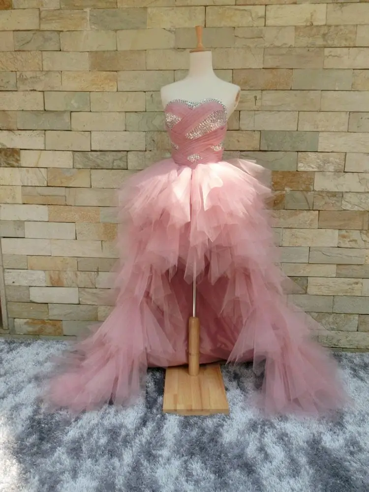 

real photos After short before long sexy prom dresses 2015 new design hot custom sweetheart beading tulle tiered evening dress