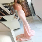 Женское длинное платье-Русалка с лямкой на шее, розовое вечернее платье с поясом, элегантное платье для выпускного вечера, 2021
