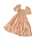 Детское платье с коротким рукавом и цветочным принтом, с квадратным вырезом