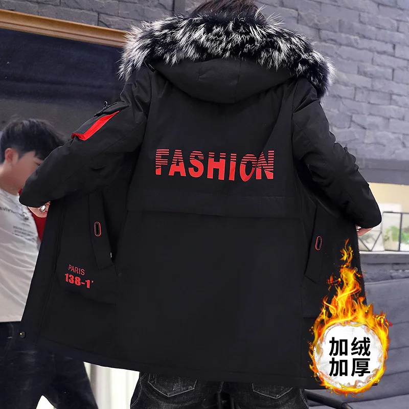 

Cotton Men's Winter New Thick Trend Jacket Men's Long Casual Solid Color Hooded Cotton Jacket Men's Down Jacket