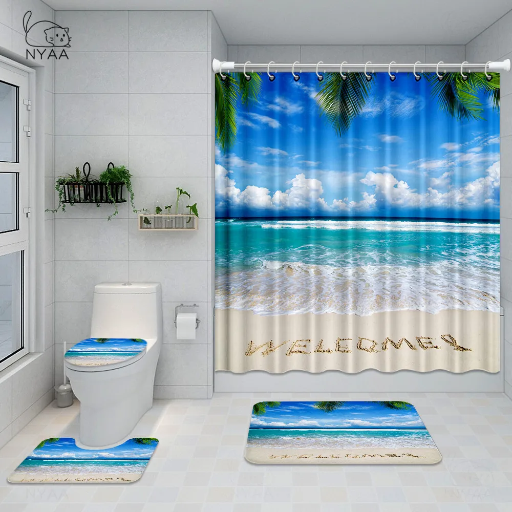 Прибрежных пляж декорации набивным рисунком душ Шторы ковер крышка Крышка для
