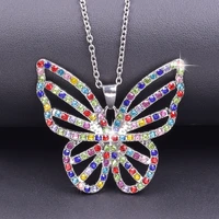 rhinestone butterfly charm necklace stainless steel necklace for women men crystal animal charm pendant goldsilver color choker
