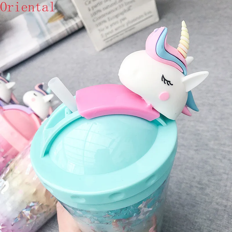 

Creative Unicorn Push Cap Plastic Ice Cup Cute Literary Fresh Cartoon Double Straw Cup Students Cup