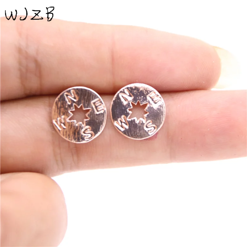 Классические серьги-гвоздики с компасом круглые серьги буквой для девочек |