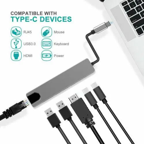 6 в 1 многопортовый адаптер концентратор USB Type C USB-C Hub док-станции с 4K HDMI