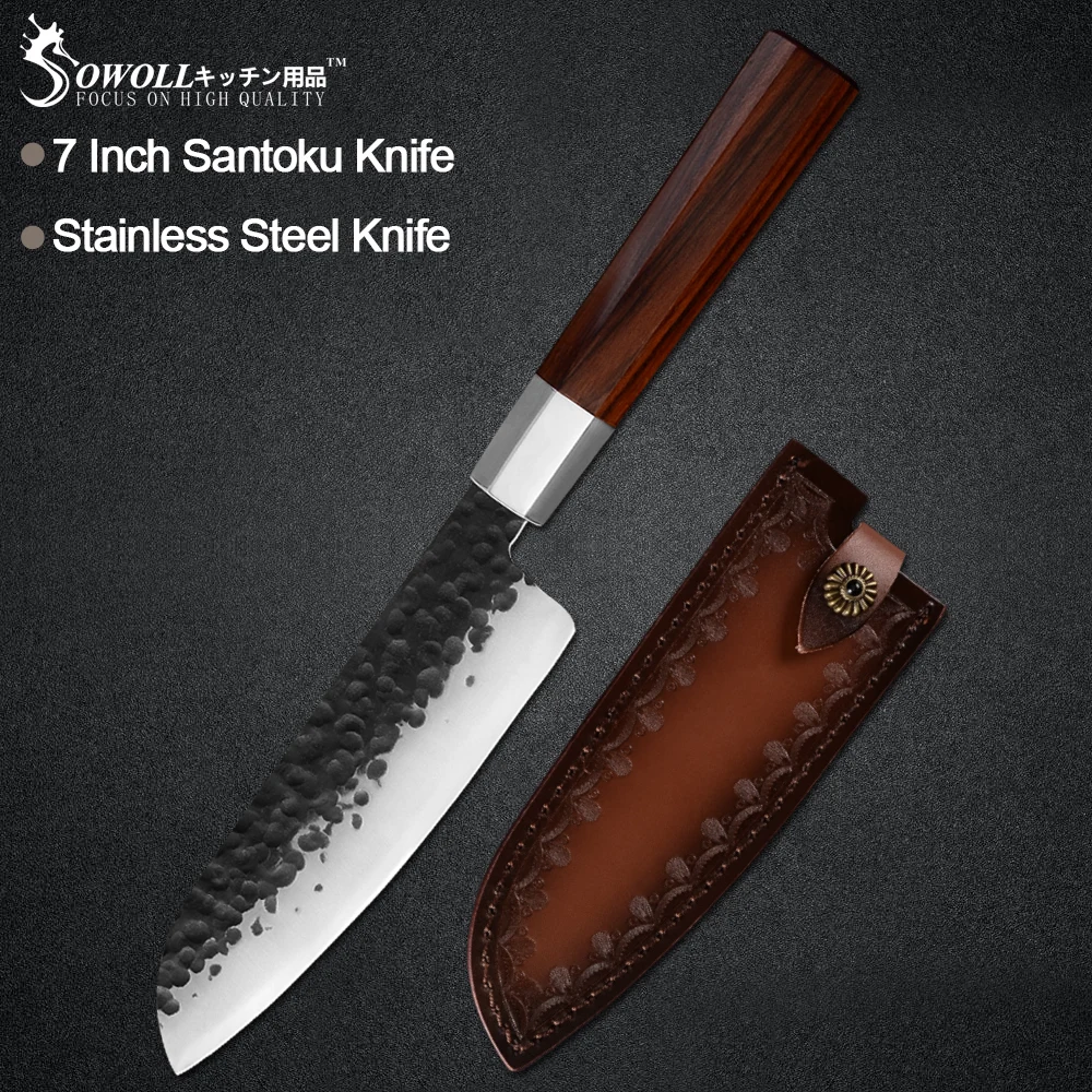 Ножи из высокоуглеродистой стали Sowoll нож шеф-повара сантоку с деревянной ручкой