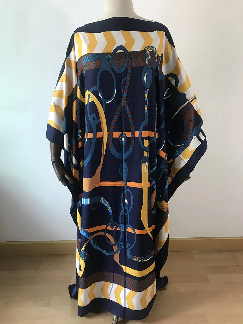 

New Style Women's African Clothes Dashiki Nigeria Robe Free Size Fashion SILK Front and Back Print Loose Long Dress