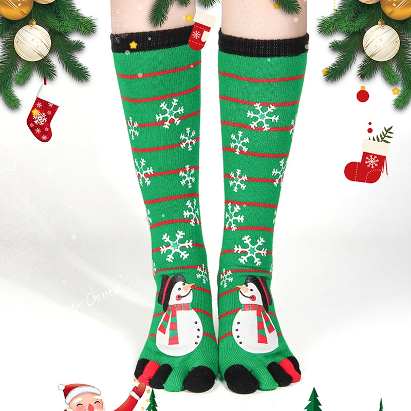 

Новые модные женские носки с забавным мультяшным принтом, с пятью пальцами, повседневные Мягкие носки, женские рождественские носки