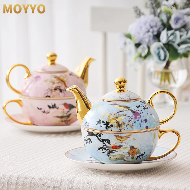 Bone China Teapot Set Porcelain English Afternoon Teacup and Pot Golden Handle Luxury Tea Set 2021 New Arrival Birthday Gift