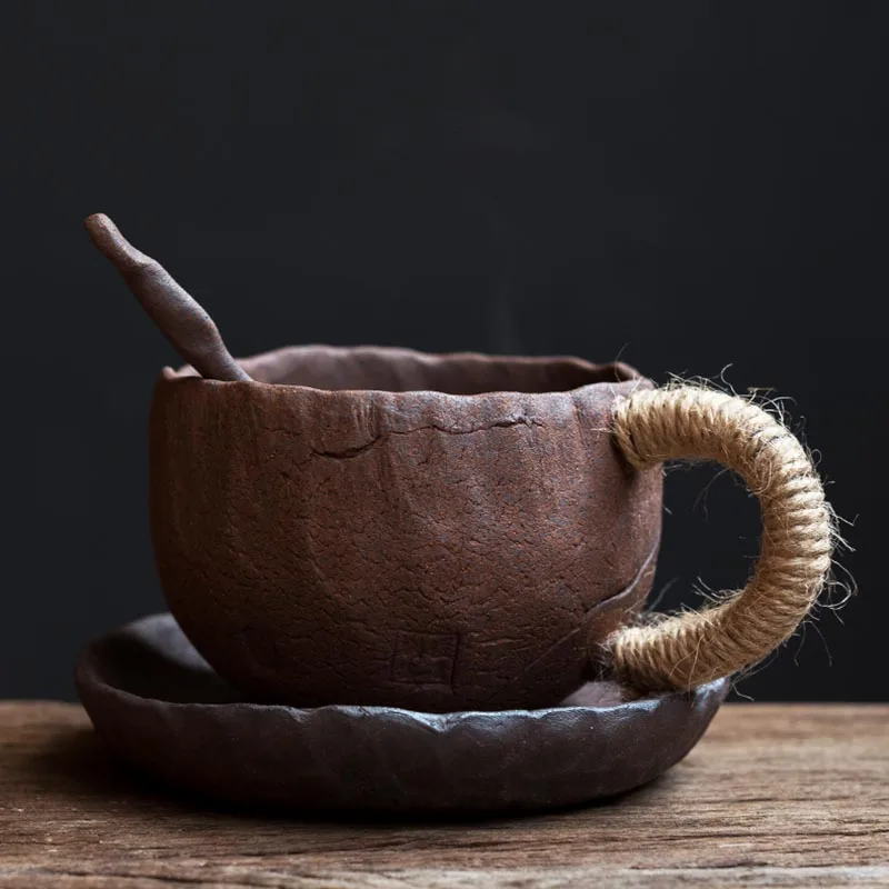 225 мл РУЧНАЯ РАБОТА винтажная керамика кофейная чашка с поддоном и ложкой