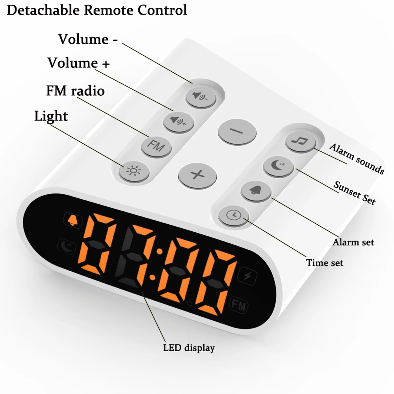 

Digital Alarm Clock Snooze Clock Usb Charging Wake Up Light Tabletop Night Lamp