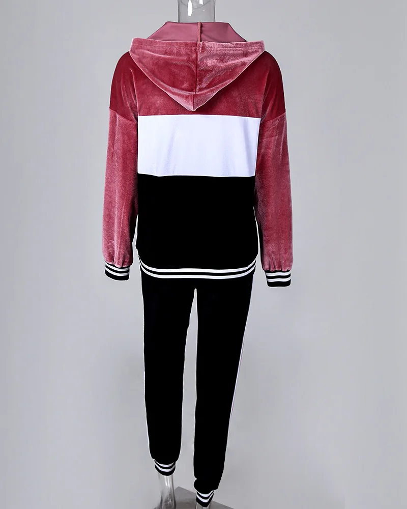 

Ninimour Women Colorblock Zipped Hooded Top & Pant Sets Elastic Waist Long Pants Set Lounge Wear Femme Clothes 2 Piece Set