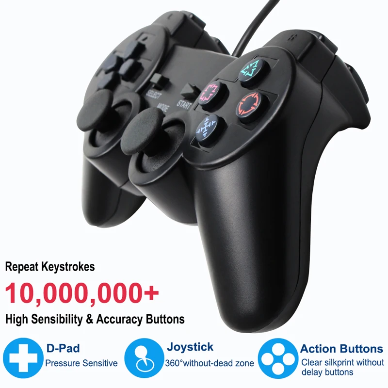 Прозрачный цветной проводной контроллер для PS2 bulit-in Вибрации Джойстик Геймпад Джойстик через цвет для Playstation 2 контроллер