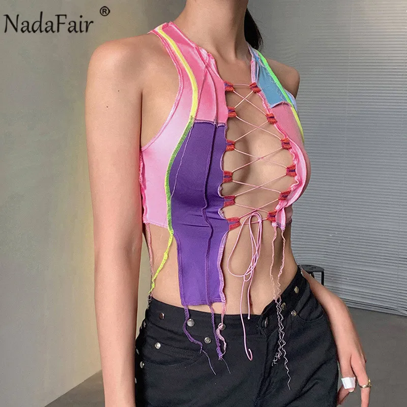 Женский укороченный топ Nadafair вечерние топы с завязками и краской для ночных
