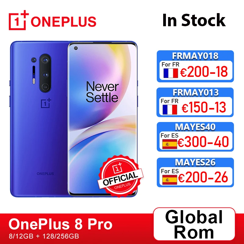 Глобальная прошивка Oneplus 8 Pro 5G Смартфон Snapdragon 865 ГБ 128 6 78 120 Гц жидкости Дисплей 48MP