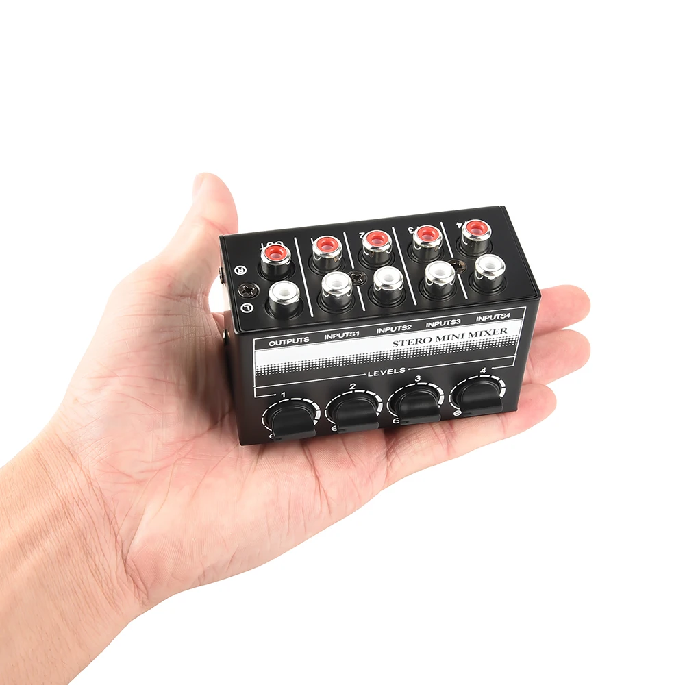 

Stereo Audio Mixer Mini Live Audio Mix 4 Channel Sound Table Dj Mixing Console Studio Mixer Passive Mixing W/ Volume Control