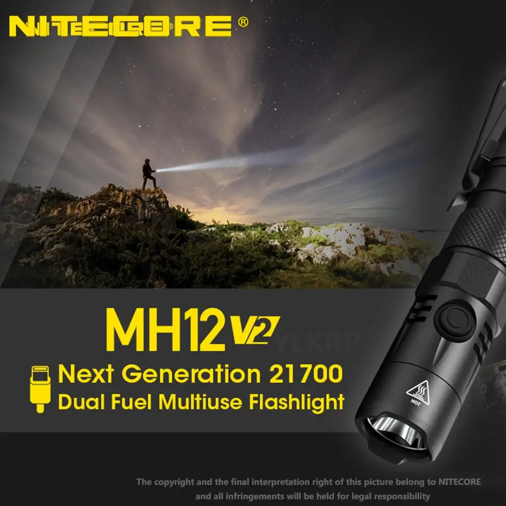 Новый NITECORE MH12v2 тактический фонарик 1200LM CREE XP L2 V6 светодиодный USB C Перезаряжаемые