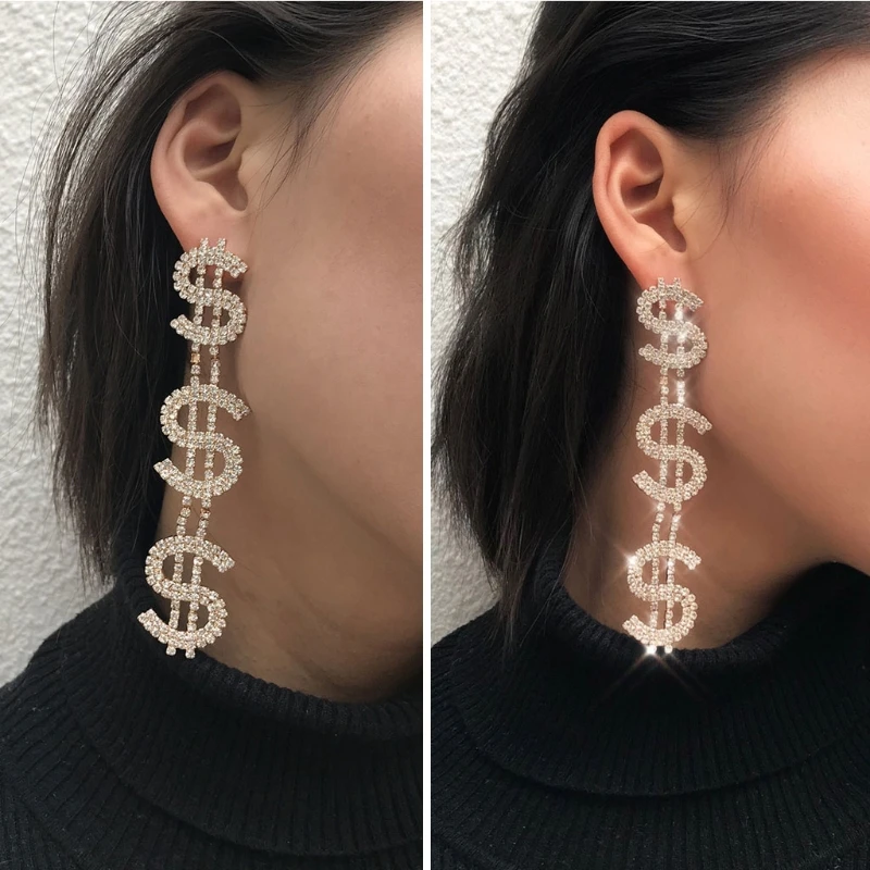 

3 Styles Glitter Crystal Dollar Earrings Kit Money Sign Symbol Drop Dangle Earrings Kit Dollar Sign Stud Fashion Jewelry