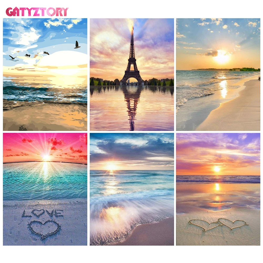 

GATYZTORY рамка Diy Краска ing по номерам морская любовь краска по номеру пейзаж Ручная Краска ed подарок декор для стен 60 × 75 см