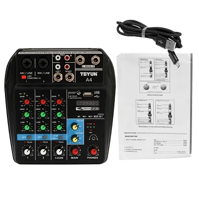 TU04 BT микшерный пульт записи 48 В Phantom power Monitor AUX Paths Plus Effects 4 канала аудио микшер с USB - Цвет: AS SHOW